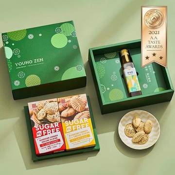 【永禎】果醋250ml+無糖餅乾2入綠色雙層禮盒 | 贈禮盒提袋