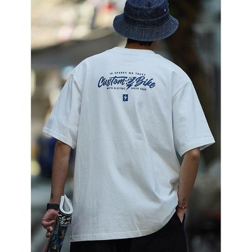 日系純棉印花創意T恤短袖男士青年潮牌夏季休閒潮流百搭短袖體恤寬鬆