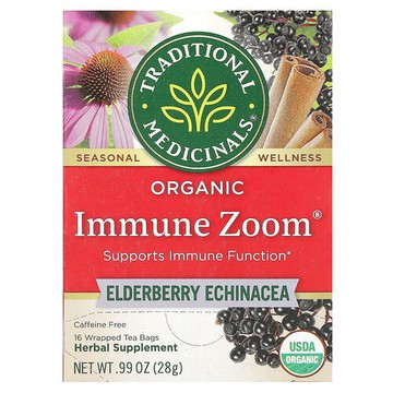 Traditional Medicinals, 有機 Immune Zoom®，接骨木果鬆果菊，無咖啡萃取，16 獨立茶包，0.99 盎司（28 克）