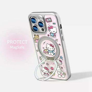 ins風 超萌慵懶kt貓 磁吸支架 蘋果手機殼 iPhone17  Pro max 16/15/14/13 防摔 保護套