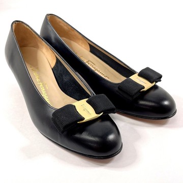 [日本直銷，二手，狀況良好] Salvatore Ferragamo Vara 絲帶高跟鞋，黑色黑，尺寸 6C