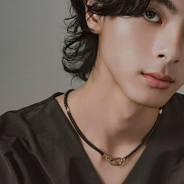Unisex - 夜序 * 黑色 古金色 中性 粗獷 韓系 極簡 項鍊