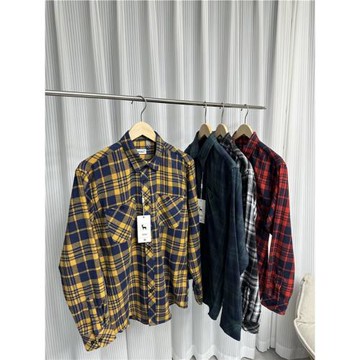 線下300+！水洗全棉！秋季男士外貿親膚柔軟格子休閑長袖襯衫襯衣