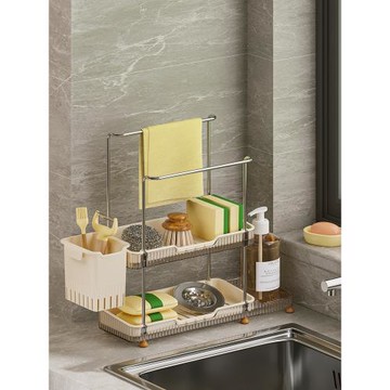 不銹鋼抹布架廚房置物架瀝水架免打孔毛巾用品洗碗布水槽海綿收納