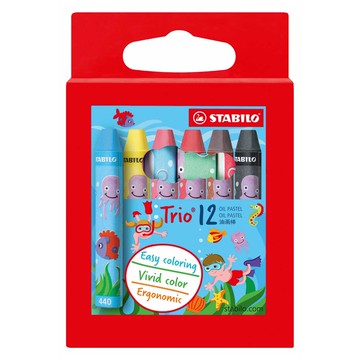 STABILO 德國 思筆樂 Trio 三角筆身油性粉蠟筆 紙盒 12色組 / 盒 ST2612