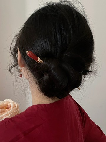 原創設計手工日常高級感發簪紅色漢服配飾旗袍盤發簪子紅瑪瑙天然