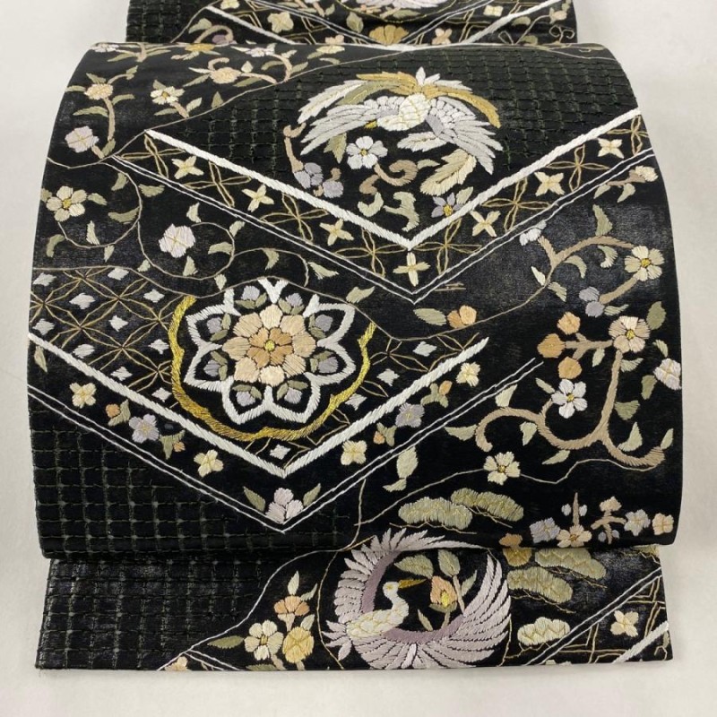 袋帯 美品 逸品 花鳥 華文 刺繍 金糸 黒 六通 正絹 中古 | LINE