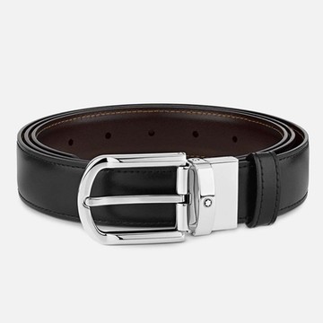 Montblanc 萬寶龍 馬蹄形搭扣黑色 / 棕色 30 毫米雙面皮帶 111080