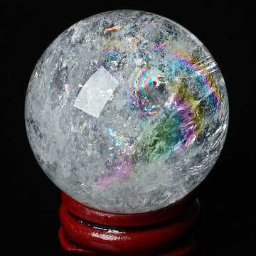 天然阿賽斯特萊彩虹白水晶圓球擺件 居家辦公室送禮送鑒定證書