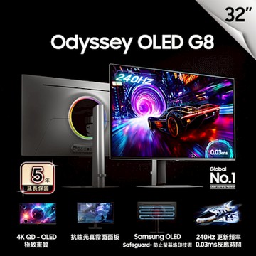 SAMSUNG S32FG812SC (32型/OLED/4K/240Hz/HDR True Black 400/抗眩光真霧面螢幕)