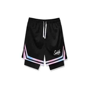 美式籃球短褲男不過膝假兩件帶內襯高彈三分褲速干透氣跑步運動褲