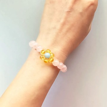 C happy 小花黃水晶粉晶手鍊_招財+守護愛情 - 14至15cm