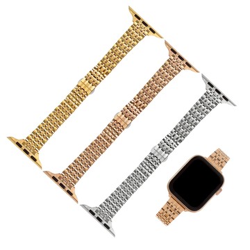 Apple Watch 全系列通用錶帶 蘋果手錶替用錶帶 亮光色澤 蝴蝶雙壓扣 不鏽鋼錶帶 金/銀/玫瑰金色 #852-42-16