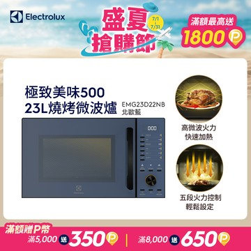 【Electrolux 伊萊克斯】極致美味500 23L獨立式燒烤微波爐 北歐藍(EMG23D22NB)酥脆加熱/解凍食材