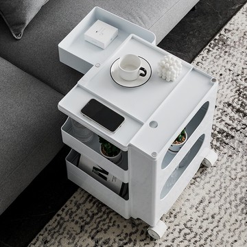 慵懶空間創意移動旋轉茶幾家用床頭柜收納小推車vintage沙發邊幾