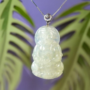 【母親節特惠】冰種寶瓶觀音菩薩項鍊925銀| 天然緬甸翡翠| 送禮