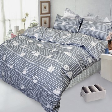 【FITNESS】精梳棉雙人四件式被套床包組- 萌玩樂園(灰)