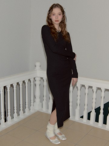 Line Point Basic Jersey Dress - Black