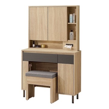 文創集 奧利格雙色2.7尺開合式鏡面鏡台組合(含化妝椅)-80x40x146cm免組