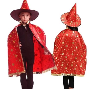 MODACore 摩達客 - 摩達客★cosplay派對裝扮派對變裝★紅金系五角星斗篷披風兩件組(女巫帽+斗篷) (含領長8...