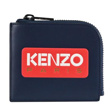 KENZO 5PM723 品牌經典LOGO皮革L型拉鍊零錢包.深藍