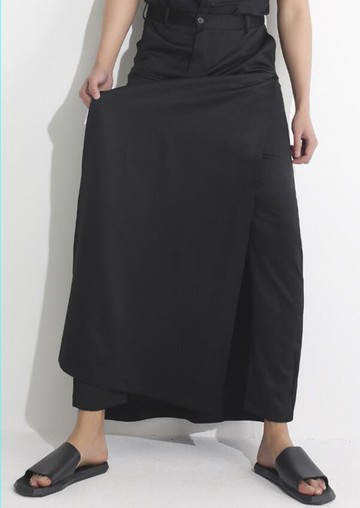 FINDSENSE MD 韓國 男 街頭 時尚 暗黑 假兩件 潮人款 休閒長褲 裙褲