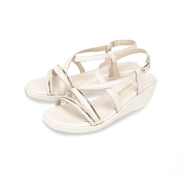 (限時⬊5折)GREEN PINE金邊細帶5.5cm楔形涼鞋 白色 (00141659)