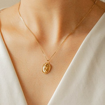 Star Oval Twisted Rope Silver Necklace 星芒麻花邊橢圓項鍊