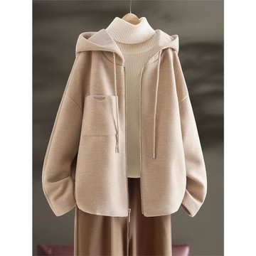 桑蠶絲絨棉小香風女士連帽短外套女春秋爆款小個子高級感休閑上衣