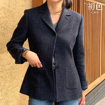 初色 純色排釦口袋長袖翻領修身外套女外套-共2色-16119(F可選)