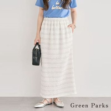 〚Green Parks〛蕾絲拼接荷葉褶邊微透窄裙