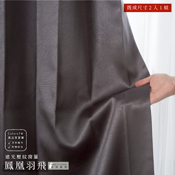 厚底壓花窗簾 鳳凰羽飛 100×240cm 台灣製 2片1組 遮光 可水洗 落地窗 孔雀羽毛 深灰色 兩倍抓皺