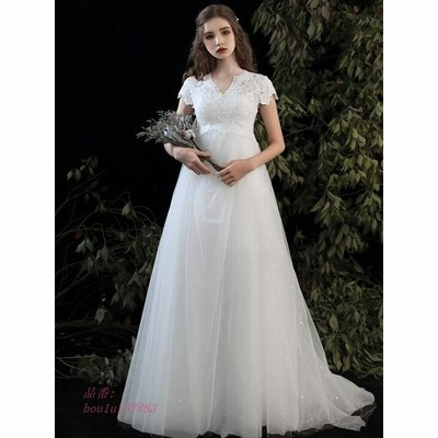 ウエディングドレス 白 エンパイア 結婚式 二次会 花嫁 マタニティ ドレス ロングドレス 袖あり 半袖 レースアップ 大きいサイズ 3l 小さいサイズ 通販 Lineポイント最大get Lineショッピング