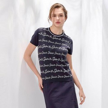 【Just J’S Miss】美式滿版文字針織高級匹馬純棉上衣J24S2808