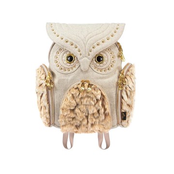 Morn Creations 貓頭鷹後背包-淺灰皮草鉚釘(M)