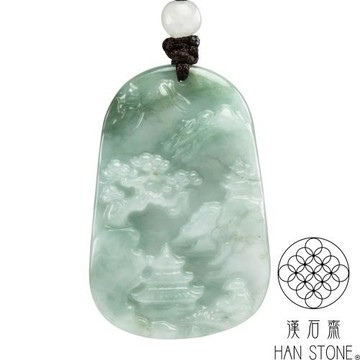 【漢石齋】天然翡翠A貨 小山水玉佩吊墜 飄花種(26*39*5mm)