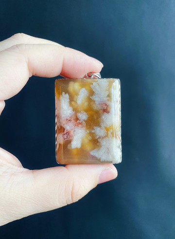 櫻花瑪瑙 焦糖色 牛血紅 項鍊 天然 S925銀鑲拖 吊墜 禮物