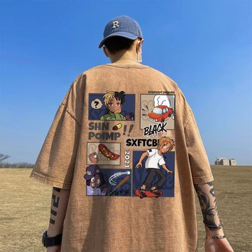 水洗做舊重磅t恤男夏季潮牌寬松半袖體恤美式復古短袖青少年男裝