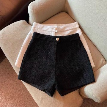 小香風黑色短褲女秋冬2026新款靴褲高腰顯瘦a字小個子休閑闊腿褲