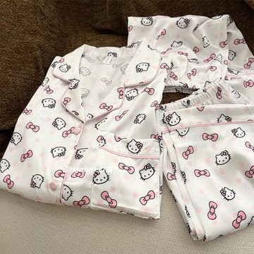 2025新款睡衣女夏季高級感冰絲卡通可愛小貓寬松短袖家居服三件套