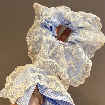 韓國蕾絲大腸圈 藍格方巾髮圈 丸子頭馬尾髮飾 韓系高質感 髮繩 女
