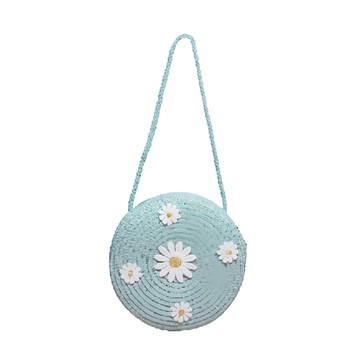 Summer Vibe 小雛菊藤編包 圓形  包16.8 x 16.8cm 繩長42.5cm  藍綠色
