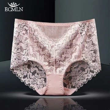 Ecmln 女士蕾絲內褲中腰鏤空提臀舒適內褲刺繡棉襠內褲