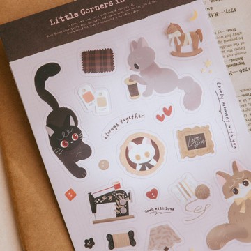 透明PET手帳貼紙-線與貓的午後時光Treads & kittens