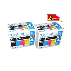 (まとめ)ワールドビジネスサプライ 〔Luna Life〕 ブラザー用 互換インクカートリッジ LC10-4PK 4本パック×2 お買得セット LN BR10 4P*2