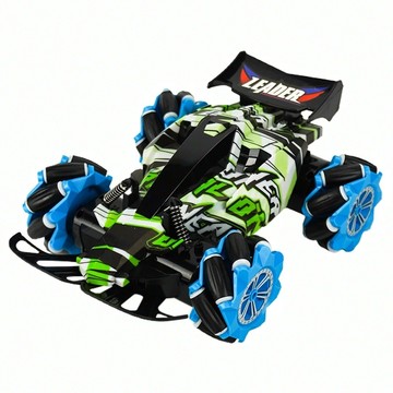 AJ18麥克納姆輪酷炫特技遙控車 全方位特技 2.4G對頻 充電電池 持久耐用  C版綠色  1個