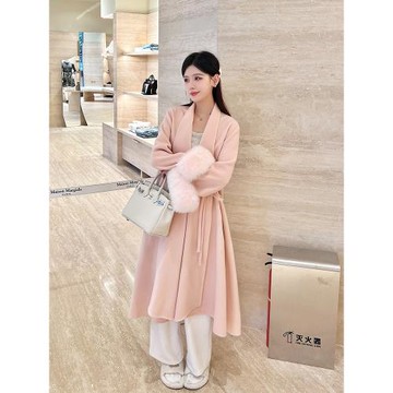 BOBO 裙擺款 毛呢外套女中長款秋冬高級感100%雙面羊毛大衣狐貍毛