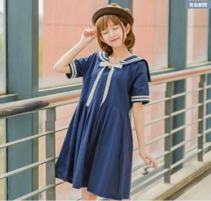 夏新作 半袖 ワンピース マリン風 セーラー風ワンピース セーラー ワンピース セーラー服 ワンピ セーラーカラー 学院風 通販 Lineポイント最大1 0 Get Lineショッピング