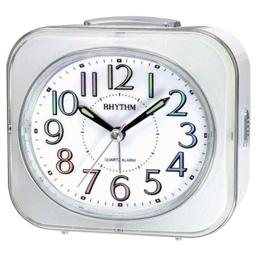 RHYTHM 日本麗聲時計 北歐風簡單家居自選鈴聲方型鬧鐘  珍珠白