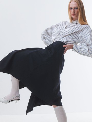 Draped Asymmetrical Wool Skirt [Black]
